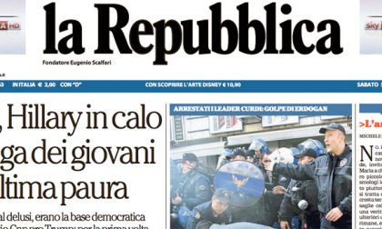 Le prime pagine dei giornali sabato 5 novembre 2016