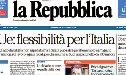 Le prime pagine dei giornali giovedì 17 novembre 2016