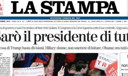 Le prime pagine dei giornali giovedì 10 novembre 2016