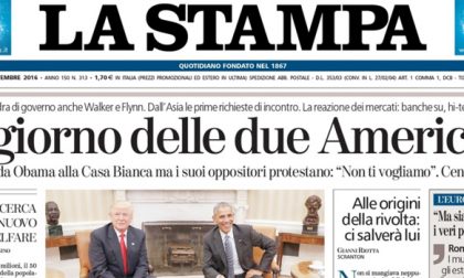 Le prime pagine dei giornali venerdì 11 novembre 2016