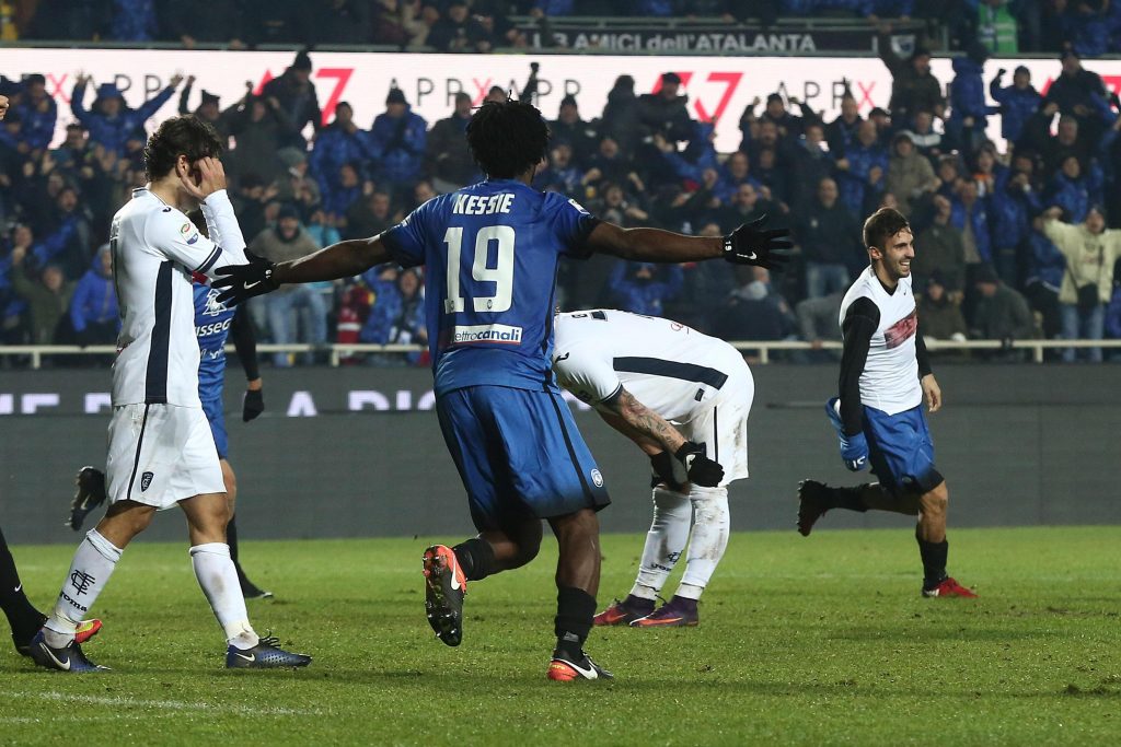 Atalanta's Marco D'Alessandro scores the goal 2-1 and jubilates during the Italian Serie A soccer match Atalanta vs Empoli at Stadio Atleti Azzurri d'Italia in Bergamo, Italy, 20 December 2016. ANSA/PAOLO MAGNI