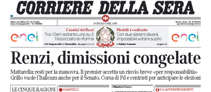 Le prime pagine dei giornali martedì 6 dicembre 2016