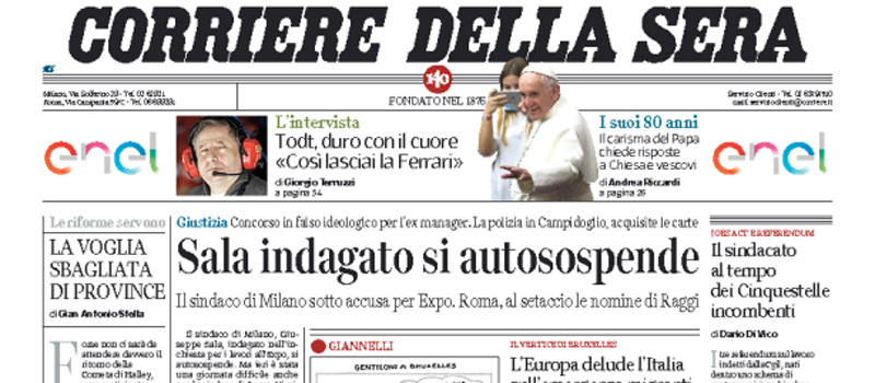Le prime pagine dei giornali venerdì 16 dicembre 2016