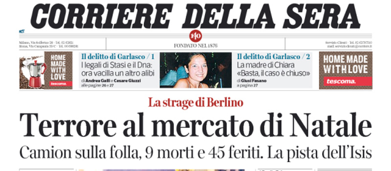 Le prime pagine dei giornali martedì 20 dicembre 2016