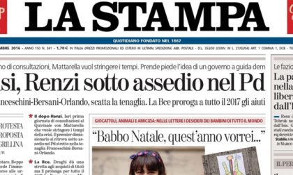 Le prime pagine dei giornali venerdì 9 dicembre 2016