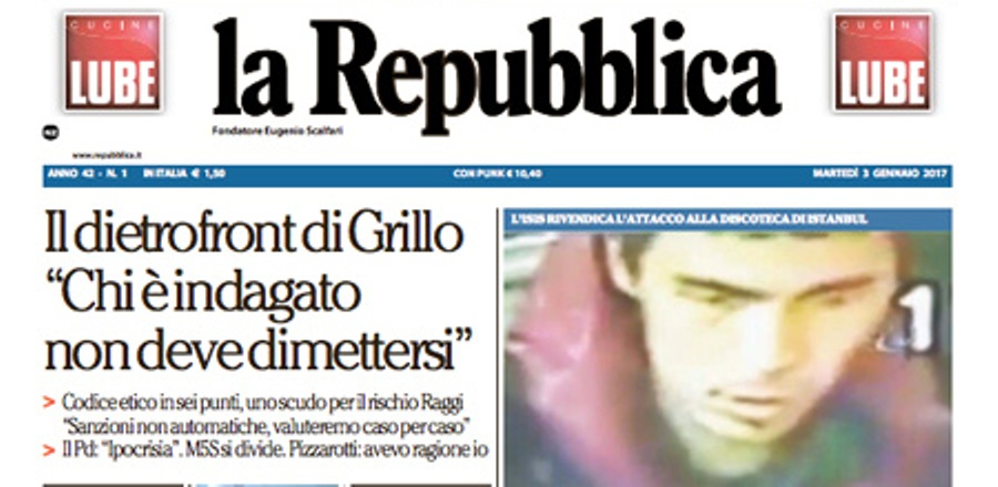 Le prime pagine dei giornali martedì 3 gennaio 2017