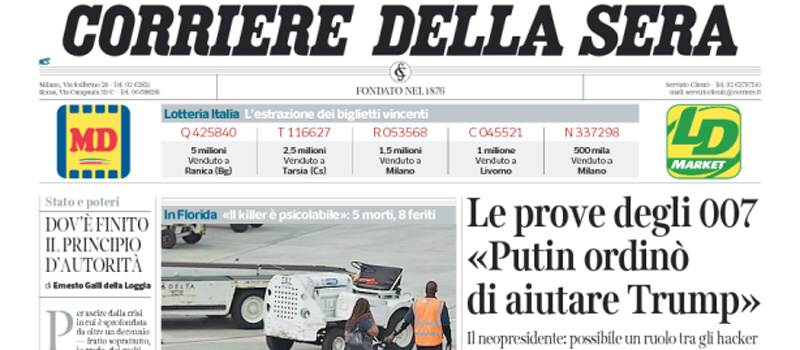 Le prime pagine dei giornali sabato 7 gennaio 2017