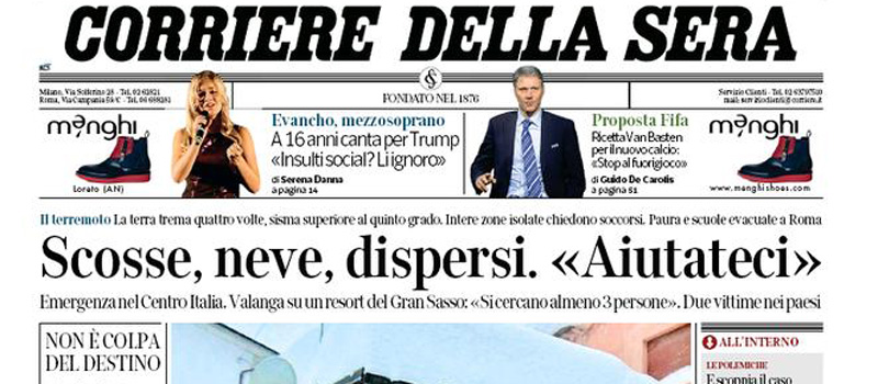 Le prime pagine dei giornali giovedì 19 gennaio 2017
