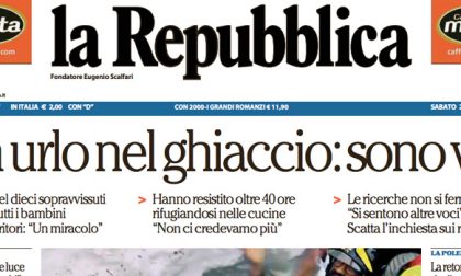 Le prime pagine dei giornali sabato 21 gennaio 2017