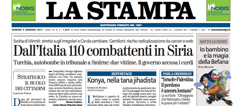 Le prime pagine dei giornali venerdì 6 gennaio 2017