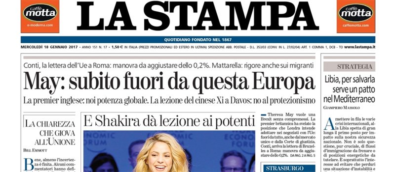 Le prime pagine dei giornali mercoledì 18 gennaio 2017