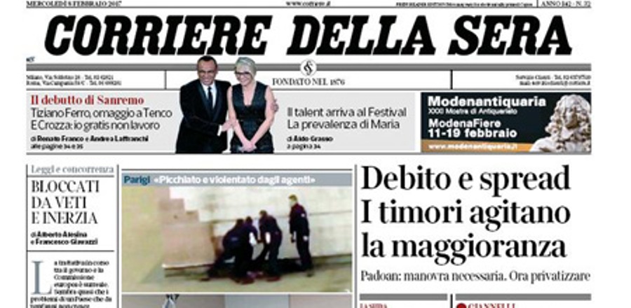 Le prime pagine dei giornali mercoledì 8 febbraio 2017