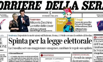 Le prime pagine dei giornali venerdì 10 febbraio 2017