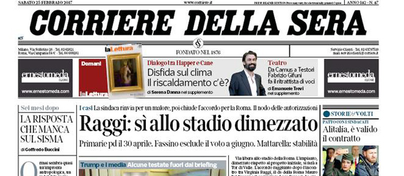 Le prime pagine dei giornali sabato 25 febbraio 2017