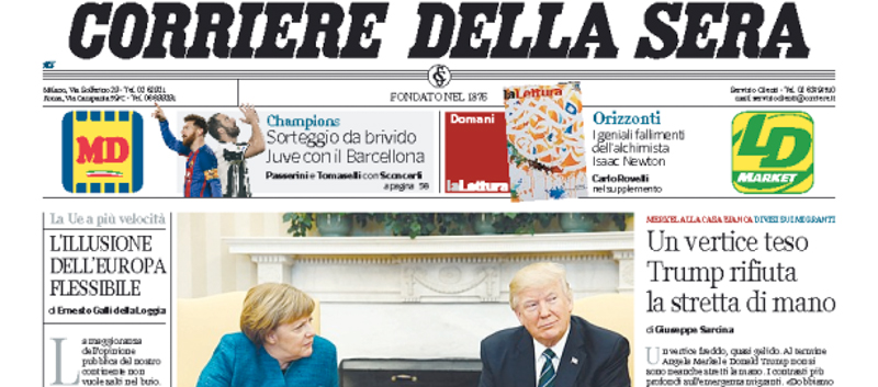 Le prime pagine dei giornali sabato 18 marzo 2017
