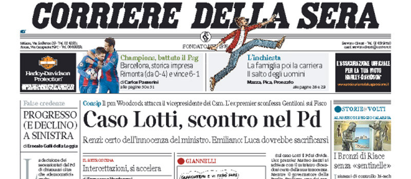 Le prime pagine dei giornali giovedì 9 marzo 2017