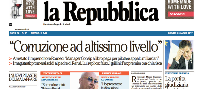 Le prime pagine dei giornali giovedì 2 marzo 2017