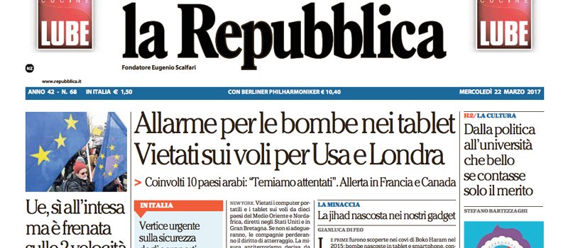Le prime pagine dei giornali mercoledì 22 marzo 2017
