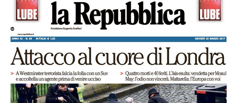 Le prime pagine dei giornali giovedì 23 marzo 2017