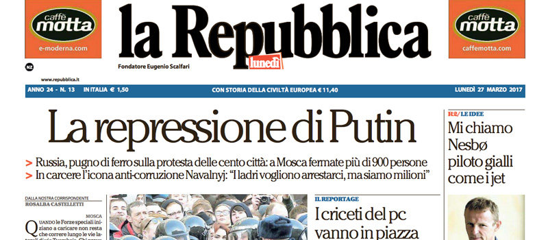 Le prime pagine dei giornali lunedì 27 marzo 2017