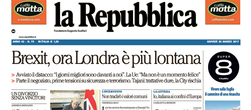 Le prime pagine dei giornali giovedì 30 marzo 2017