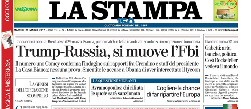 Le prime pagine dei giornali martedì 21 marzo 2017