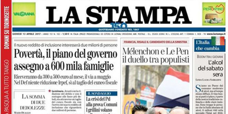 Le prime pagine dei giornali giovedì 13 aprile 2017