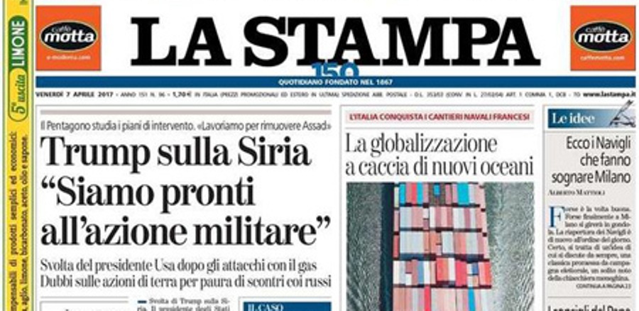 Le prime pagine dei giornali venerdì 7 aprile 2017