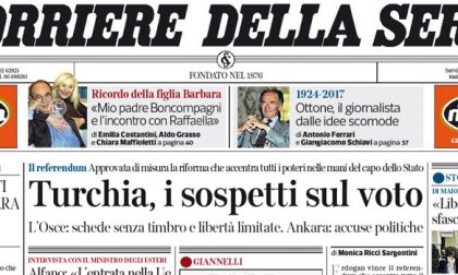 Le prime pagine dei giornali martedì 18 aprile 2017