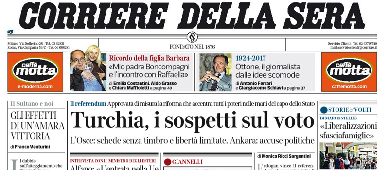 Le prime pagine dei giornali martedì 18 aprile 2017