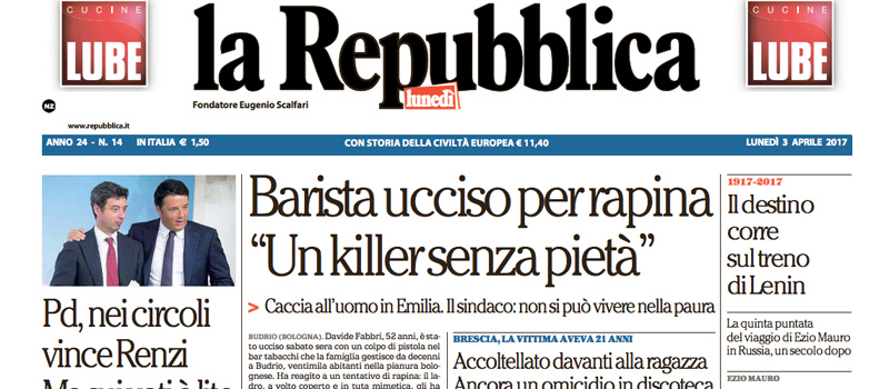 Le prime pagine dei giornali lunedì 3 aprile 2017