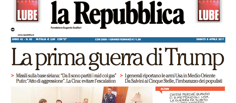 Le prime pagine dei giornali sabato 8 aprile 2017