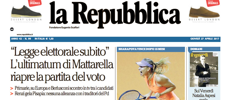 Le prime pagine dei giornali giovedì 27 aprile 2017
