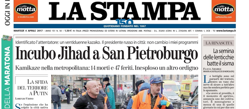 Le prime pagine dei giornali martedì 4 aprile 2017