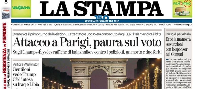 Le prime pagine dei giornali venerdì 21 aprile 2017