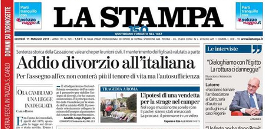 Le prime pagine dei giornali giovedì 11 maggio 2017