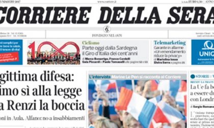 Le prime pagine dei giornali venerdì 5 maggio 2017