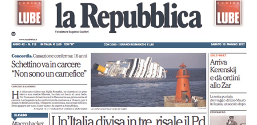 Le prime pagine dei giornali sabato 13 maggio 2017