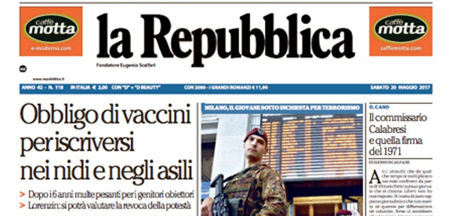 Le prime pagine dei giornali sabato 20 maggio 2017