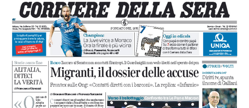 Le prime pagine dei giornali giovedì 4 maggio 2017