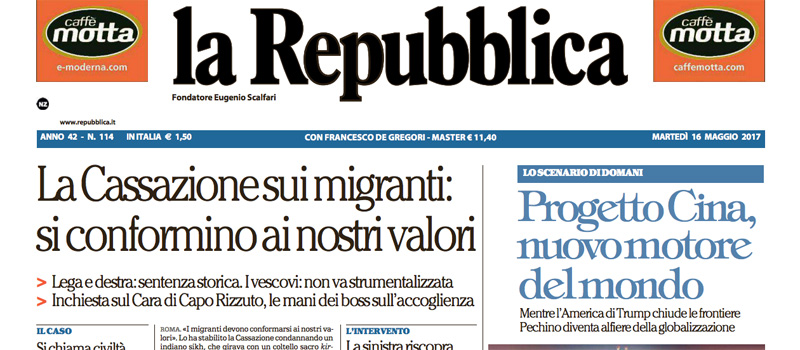 Le prime pagine dei giornali martedì 16 maggio 2017