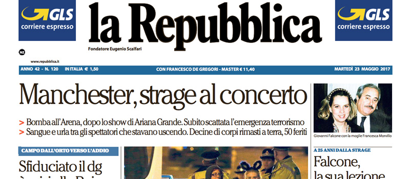 Le prime pagine dei giornali martedì 23 maggio 2017