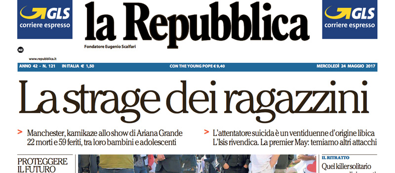 Le prime pagine dei giornali mercoledì 24 maggio 2017