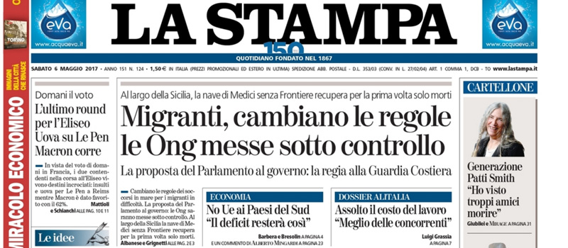 Le prime pagine dei giornali sabato 6 maggio 2017