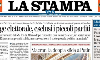 Le prime pagine dei giornali martedì 30 maggio 2017
