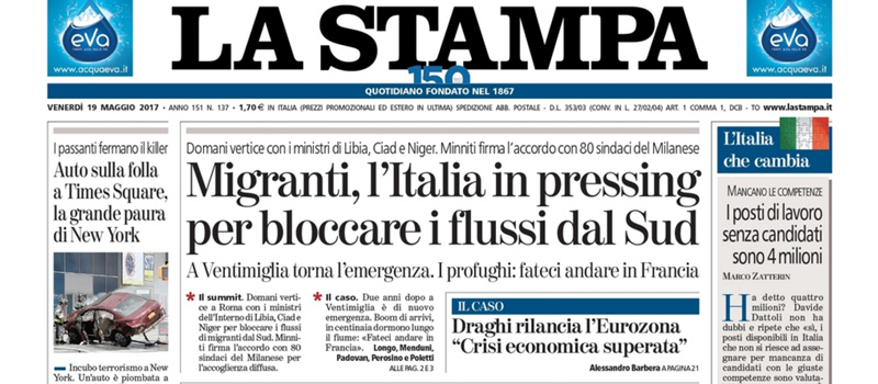 Le prime pagine dei giornali venerdì 19 maggio 2017