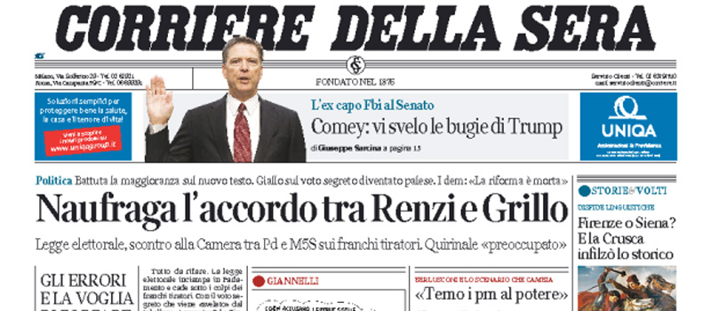 Le prime pagine dei giornali venerdì 9 giugno 2017