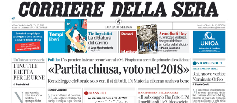 Le prime pagine dei giornali sabato 10 giugno 2017