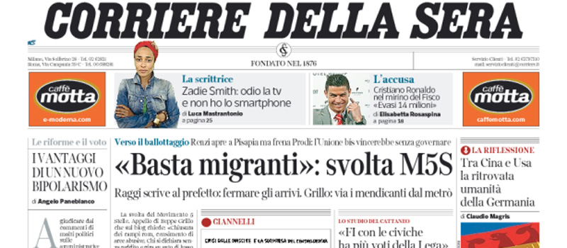 Le prime pagine dei giornali mercoledì 14 giugno 2017