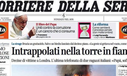 Le prime pagine dei giornali giovedì 15 giugno 2017